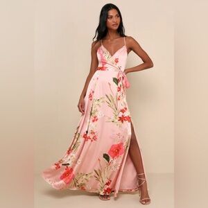 Still the One Blush Pink Floral Print Satin Maxi Dress